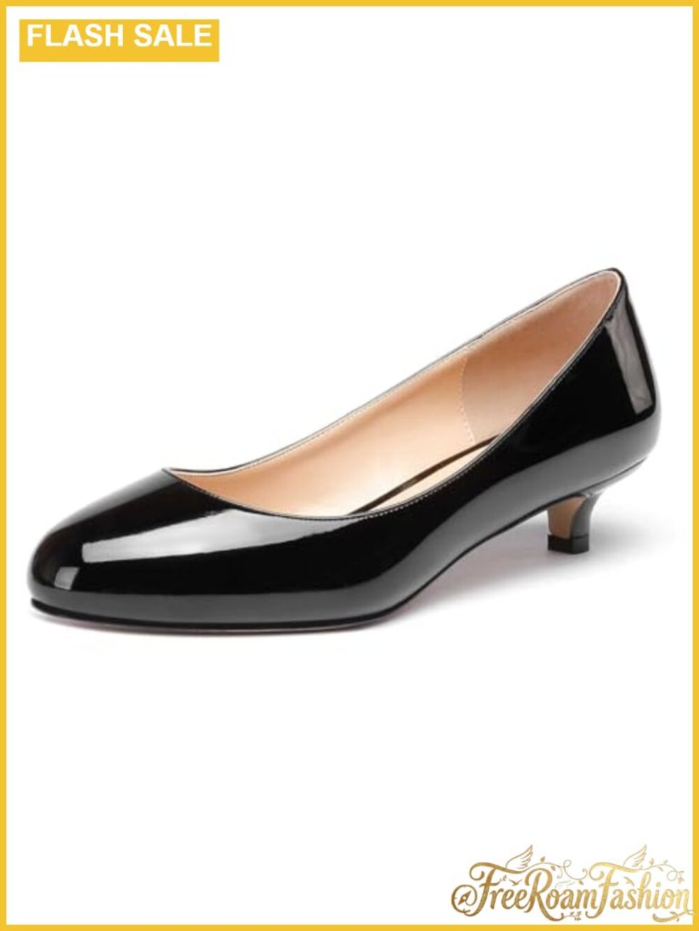 Kitten Heels 1.4 Inch Low Heel Pumps Patent Leather Slip On Dress Shoes